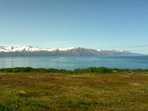 Just past Husavik, looking back towards the mountains near Akureyri and the fjord we just drove around.